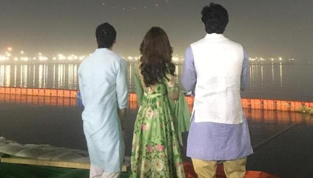 Ranbir Kapoor, Alia Bhatt and director Ayan Mukerji at the Kumbh Mela.