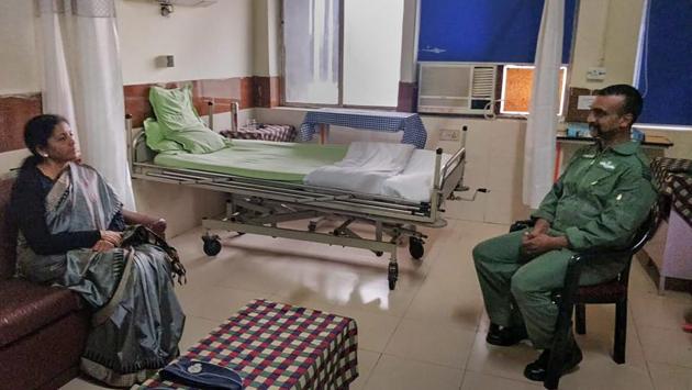 Defence Minister Nirmala Sitharaman meets Wing Commander Abhinandan Varthaman at Army's R.R. hospital. The decision on whether Wg Cdr Varthaman will ever fly a fighter jet will depend on his medical fitness, Indian Air Force chief BS Dhanoa said on Monday. News agency ANI had reported that he suffered an injury in his lower spine when he ejected from his MiG-21. (PTI File) Defence Minister Nirmala Sitharaman meets Wing Commander Abhinandan Varthaman at Army's R.R. hospital. The decision on whether Wg Cdr Varthaman will ever fly a fighter jet will depend on his medical fitness, Indian Air Force chief BS Dhanoa said on Monday. News agency ANI had reported that he suffered an injury in his lower spine when he ejected from his MiG-21. (PTI File)