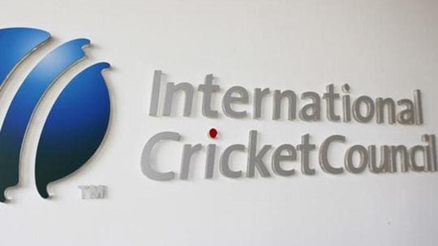 The International Cricket Council (ICC) logo at the ICC headquarters in Dubai.(REUTERS)