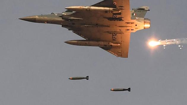 An Indian Air Force (IAF) Mirage-2000 fighter aircraft drops bombs during an exercise. Indian forces carried out an air strike at the biggest camp of the terror group Jaish-e-Mohammed in Balakot across the LoC on February 26. (AFP) An Indian Air Force (IAF) Mirage-2000 fighter aircraft drops bombs during an exercise. Indian forces carried out an air strike at the biggest camp of the terror group Jaish-e-Mohammed in Balakot across the LoC on February 26. (AFP)