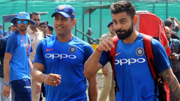 Virat Kohali with MS Dhoni at a practise session during the second One Day International (ODI) in Nagpur.(Sunny Shende)