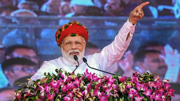 Prime Minister Narendra Modi on Monday hit out at the Opposition for questioning his statement that the presence of Rafale fighters would have given greater firepower to the Air Force during the February 27 engagement with Pakistan. “I said if Rafale was acquired in time it would have made a difference, but they say Modi is questioning our air force strike,” he said at a rally in Gujarat’s Jamnagar. (PIB / PTI) Prime Minister Narendra Modi on Monday hit out at the Opposition for questioning his statement that the presence of Rafale fighters would have given greater firepower to the Air Force during the February 27 engagement with Pakistan. “I said if Rafale was acquired in time it would have made a difference, but they say Modi is questioning our air force strike,” he said at a rally in Gujarat’s Jamnagar. (PIB / PTI)