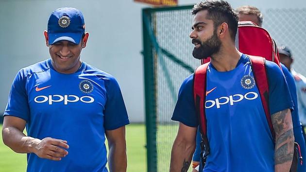 Virat Kohli and MS Dhoni (L) during a practice session ahead of the 2nd ODI against Australia.(PTI)