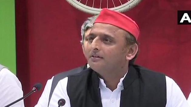 Samajwadi Party chief Akhilesh Yadav addresses a press conference in Lucknow on Tuesday.