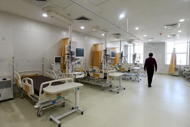 A view of the ICU unit at NCI Jhajjar. The 710-bed NCI, which has been set up at a cost of Rs 2,035 crore, will focus on patient care, undergraduate teaching, research, and training specialists to provide cancer treatment in small towns, which will be networked with NCI to provide the best treatment modalities. (Amal KS / HT Photo) A view of the ICU unit at NCI Jhajjar. The 710-bed NCI, which has been set up at a cost of Rs 2,035 crore, will focus on patient care, undergraduate teaching, research, and training specialists to provide cancer treatment in small towns, which will be networked with NCI to provide the best treatment modalities. (Amal KS / HT Photo)