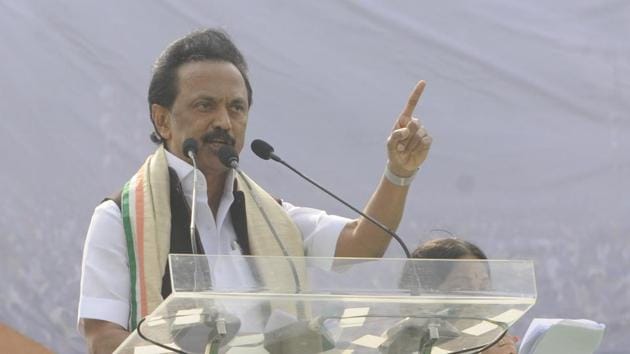 DMK President MK Stalin speaks during a rally in Kolkata.(Samir Jana/HT Photo) DMK President MK Stalin speaks during a rally in Kolkata.(Samir Jana/HT Photo)