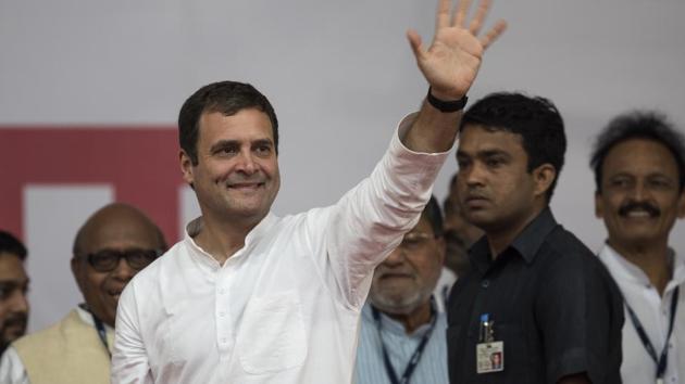 Mumbai, India - March 1, 2019: Congress party president Rahul Gandhi during Congress rally at MMRDA Ground,BKC in Mumbai, India, on Friday, March 1, 2019. (Photo by Satish Bate/Hindustan Times) (Satish Bate/HT Photo) Mumbai, India - March 1, 2019: Congress party president Rahul Gandhi during Congress rally at MMRDA Ground,BKC in Mumbai, India, on Friday, March 1, 2019. (Photo by Satish Bate/Hindustan Times) (Satish Bate/HT Photo)