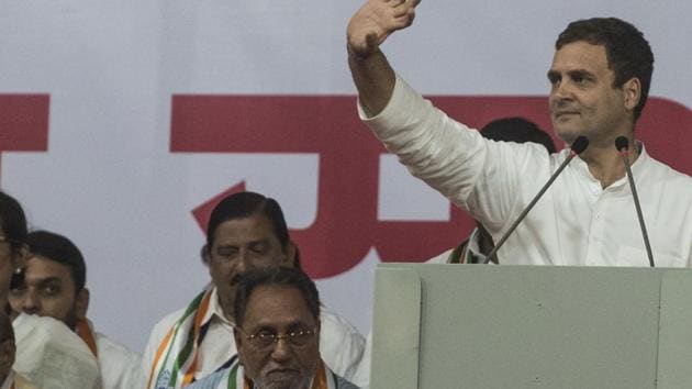 Congress president Rahul Gandhi at a political rally at MMRDA Ground in Mumbai, on Friday, March 1, 2019.(Pratik Chorge/HT Photo)