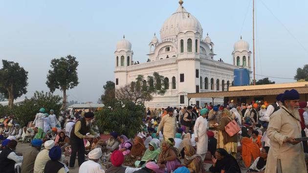 Sikh pilgrims outside Kartarpur Gurdwara Sahib after the groundbreaking ceremony for the Kartarpur Corridor at Kartarpur on November 28, 2018. (AFP) Sikh pilgrims outside Kartarpur Gurdwara Sahib after the groundbreaking ceremony for the Kartarpur Corridor at Kartarpur on November 28, 2018. (AFP)