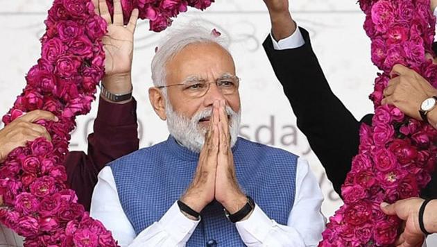 Prime Minister Narendra Modi at the launch of Pradhan Mantri Shram Yogi Maan-dhan Yojana (PM-SYM), in Vastral, Gujarat on Tuesday. (PIB) Prime Minister Narendra Modi at the launch of Pradhan Mantri Shram Yogi Maan-dhan Yojana (PM-SYM), in Vastral, Gujarat on Tuesday. (PIB)