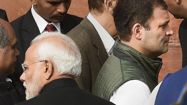Prime Minister Narendra Modi and Congress President Rahul Gandhi at Parliament House in New Delhi. (PTI FILE PHOTO) Prime Minister Narendra Modi and Congress President Rahul Gandhi at Parliament House in New Delhi. (PTI FILE PHOTO)