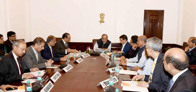 Union Minister for Finance and Corporate Affairs, Arun Jaitley chairing an interactive session with the office bearers of FICCI and its industry members in New Delhi on Tuesday.(ANI)