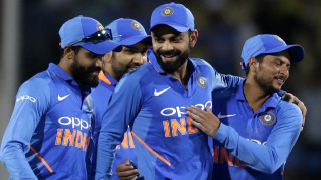 Virat Kohli, center, celebrates with teammates after winning the second ODI against Australia. (AP) Virat Kohli, center, celebrates with teammates after winning the second ODI against Australia. (AP)