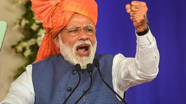 Prime Minister Narendra Modi addresses during the launch of 'Pradhan Mantri Shram Yogi Pension Yojana' (PM-SYM Scheme 2019) for unorganised workers, in Ahmedabad, Tuesday, March 05, 2019.(PTI file photo)