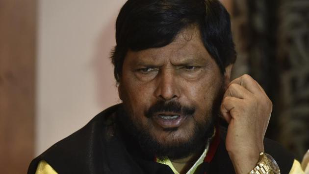 RPI president Ramdas Athawale addressing media in Mumbai. (Kunal Patil/HT Photo) RPI president Ramdas Athawale addressing media in Mumbai. (Kunal Patil/HT Photo)