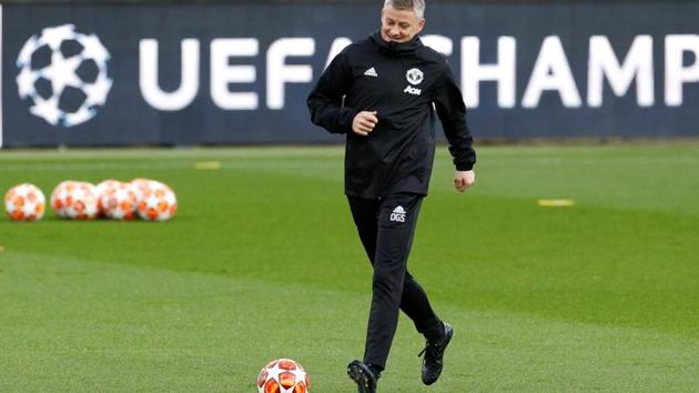 Manchester United interim manager Ole Gunnar Solskjaer during training.(Action Images via Reuters)