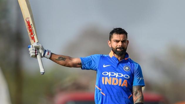 Virat Kohli celebrates his 40th ODI century on Tuesday.(PTI) Virat Kohli celebrates his 40th ODI century on Tuesday.(PTI)