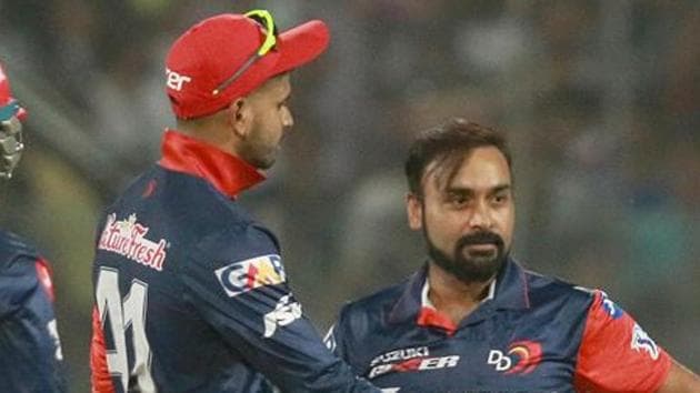 File image of Amit Mishra celebrating with Shreyas Iyer after the fall of a wicket.(BCCI Image)
