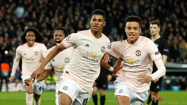 Manchester United's Marcus Rashford celebrates scoring their third goal with Mason Greenwood and Fred. (Action Images via Reuters) Manchester United's Marcus Rashford celebrates scoring their third goal with Mason Greenwood and Fred. (Action Images via Reuters)