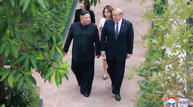 North Korean leader Kim Jong Un and US President Donald Trump walking together at the Sofitel Legend Metropole hotel in Hanoi, February 2019.(AFP) North Korean leader Kim Jong Un and US President Donald Trump walking together at the Sofitel Legend Metropole hotel in Hanoi, February 2019.(AFP)