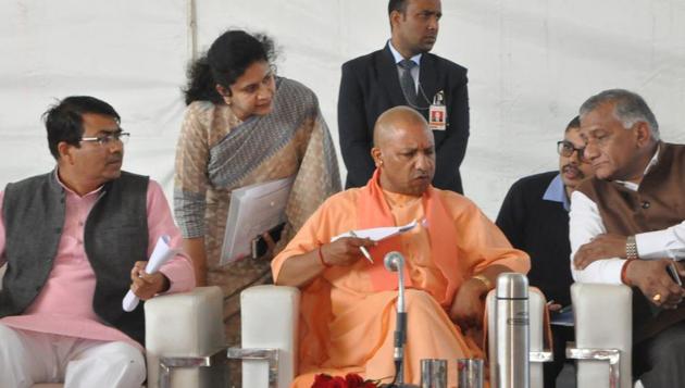 Uttar Pradesh chief minister Yogi Adityanath on Wednesday arrived in Ghaziabad to take stock of the arrangements being made for the March 8 visit of Prime Minister Narendra Modi.(Sakib Ali /HT File Photo)
