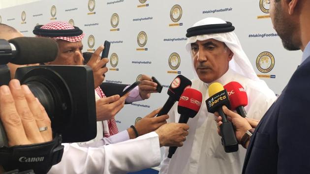 UAE sports chief Mohammed Khalfan al-Romaithi speaks to the media after the launch of his campaign for president of the Asian Football Confederation (AFC) at the Louvre Abu Dhabi on March 7. (REUTERS) UAE sports chief Mohammed Khalfan al-Romaithi speaks to the media after the launch of his campaign for president of the Asian Football Confederation (AFC) at the Louvre Abu Dhabi on March 7. (REUTERS)