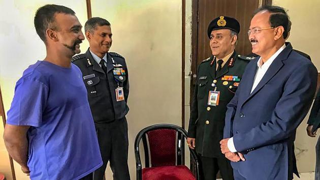 Minister of State for Defence Subhash Bhamre meets Wing Commander Abhinandan Varthaman at Research and Referral Hospital in New Delhi Cantonment in New Delhi on March 3, 2019. Varthaman staved off Pakistani interrogators trying to extract crucial information on Indian troop deployment, high-security radio frequencies and sensitive logistics during the first 24 hours of his captivity in Pakistan, according to a senior officer debriefing the 35-year-old fighter pilot. (Twitter / PTI File) Minister of State for Defence Subhash Bhamre meets Wing Commander Abhinandan Varthaman at Research and Referral Hospital in New Delhi Cantonment in New Delhi on March 3, 2019. Varthaman staved off Pakistani interrogators trying to extract crucial information on Indian troop deployment, high-security radio frequencies and sensitive logistics during the first 24 hours of his captivity in Pakistan, according to a senior officer debriefing the 35-year-old fighter pilot. (Twitter / PTI File)