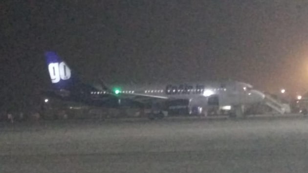 At 6.17 pm, flight G8150 (GOAir Patna-Delhi) made an emergency landing due to engine failure at 6.17 pm. This aircraft had 137 passengers on board, including crew members(ANI)