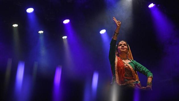 Artist Shivani Karmarkar performs Kathak during an event ‘Antarmanatle Hunkar’ written and directed by Guru Shama Bhate on the eve of International Women's Day at Tilak Smaraak Mandir in Pune, Maharashtra. (Pratham Gokhale / HT Photo) Artist Shivani Karmarkar performs Kathak during an event ‘Antarmanatle Hunkar’ written and directed by Guru Shama Bhate on the eve of International Women's Day at Tilak Smaraak Mandir in Pune, Maharashtra. (Pratham Gokhale / HT Photo)