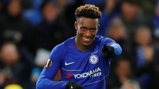 Chelsea's Callum Hudson-Odoi celebrates after scoring against Dynamo Kiev.(Reuters)