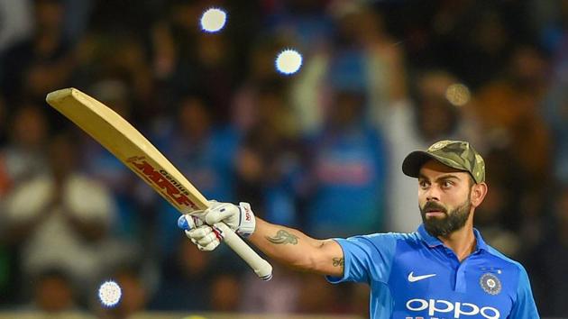 Virat Kohli acknowledges the crowd after his century. (PTI) Virat Kohli acknowledges the crowd after his century. (PTI)