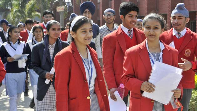 CBSE 2019 Class 10: Students coming out after appearing in class 10th exam of CBSE Board at Guru Nanak Public School, Sarabha Nagar, in Ludhiana on Thursday, March 07, 2019(Gurminder Singh/Hindustan Times) CBSE 2019 Class 10: Students coming out after appearing in class 10th exam of CBSE Board at Guru Nanak Public School, Sarabha Nagar, in Ludhiana on Thursday, March 07, 2019(Gurminder Singh/Hindustan Times)