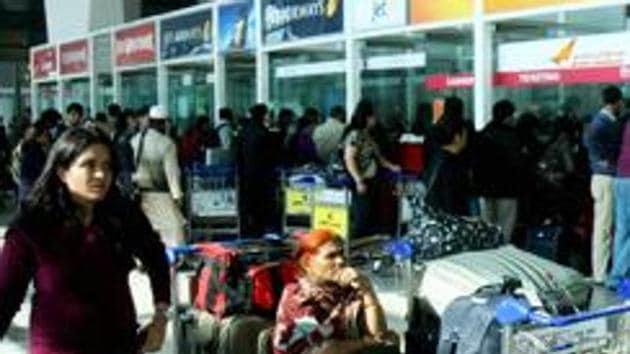 In past nine years, the Delhi international airport has saved 3,000 million litres of water through its recycling water based automatic irrigation system.(HT File Photo)