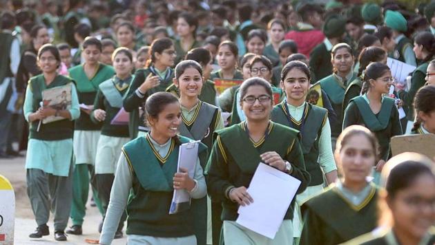 Students coming out after appearing in class 12th PSEB exam at Government Senior Secondary Smart School, PAU, in Ludhiana (Gurpreet Singh/HT) Students coming out after appearing in class 12th PSEB exam at Government Senior Secondary Smart School, PAU, in Ludhiana (Gurpreet Singh/HT)