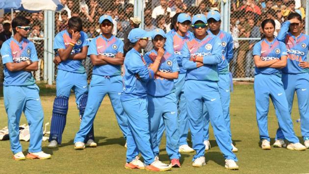 Indian women’s cricket team after their defeated against England in Guwahati.(PTI)