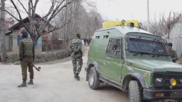 Encounter underway between militants and security forces in Tral’s Pinglish area.(ANI Photo/Twitter)