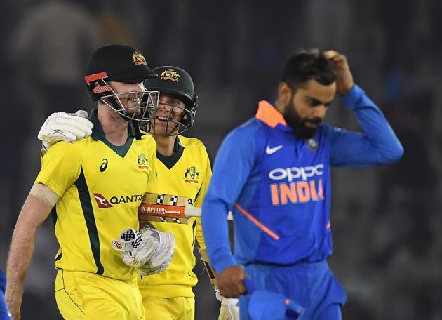 Australia cricketer Ashton James Turner (left), Jhye Richardson (centre) and Indian cricket captain Virat Kohli (right) walk back to the pavilion after the fourth one-day international of the recently concluded bilateral series, Mohali, March 10 (AFP) Australia cricketer Ashton James Turner (left), Jhye Richardson (centre) and Indian cricket captain Virat Kohli (right) walk back to the pavilion after the fourth one-day international of the recently concluded bilateral series, Mohali, March 10 (AFP)