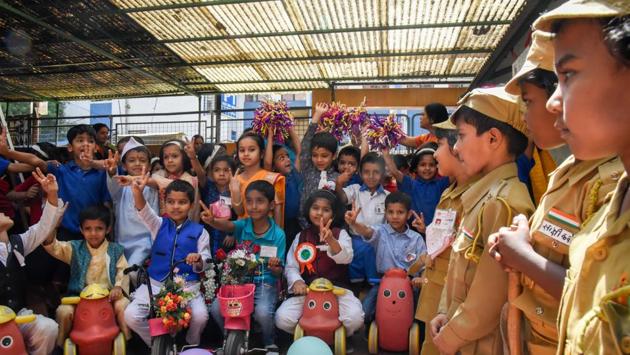 All the students are seen enjoying election day at school. (Sanket Wankhade/HT PHOTO) 