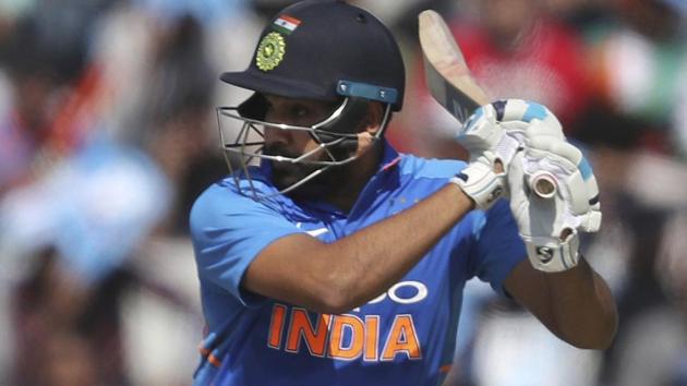 Rohit Sharma bats during the fourth one day international between India and Australia in Mohali.(AP)