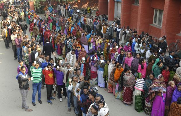 Voters standing in a queue in Chandigarh.(HT File Photo)