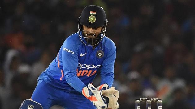 Rishabh Pant keeps wickets during the fourth ODI against Australia.(AFP)