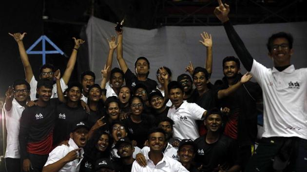 The enthusiasm level was sky high, as COEP students saw their hard work bear fruits. (Rahul Raut/HT PHOTO) 