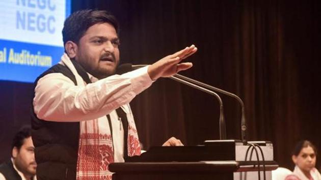 Patidar leader Hardik Patel addresses during a seminar on ‘Youth, Politics and corruption ’ at the North-East Graduate Congress-2019, organized by University of Science and Technology, Meghalaya (USTM) in Ri Bhoi district on February 16.(PTI File Photo)
