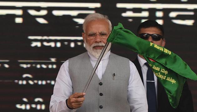 Prime Minister Narendra Modi flags off the Noida City Centre-Noida Electronic City section of the metro, in Greater Noida on March 9. (HT File Photo) Prime Minister Narendra Modi flags off the Noida City Centre-Noida Electronic City section of the metro, in Greater Noida on March 9. (HT File Photo)
