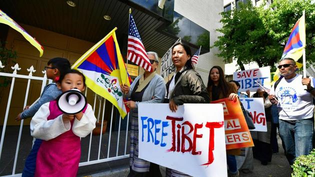 Tibetan-Americans and friends and supporters of Tibet gather to protest in front of the Consulate General of China in Los Angeles, California. The Dalai Lama remains a thorn in the side to China, which adamantly rejects any suggestion of Tibetan autonomy and blacklisted the Dalai Lama as a dangerous “separatist”. (Frederic J. Brown / AFP) 