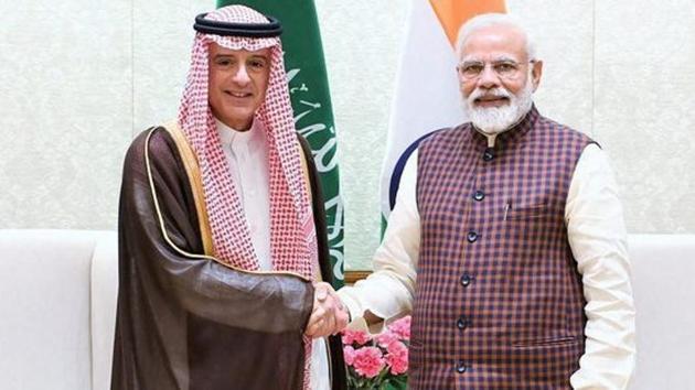 Prime Minister Narendra Modi shakes hands with Saudi Arabia's State Minister for Foreign Affairs Adel al-Jubeir, in New Delhi, Monday, March 11, 2019.(PTI file photo)