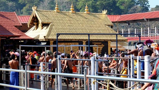 A view of pilgrims at the Sabarimala Sannidhanam or the main temple complex in Kerala. (HT PHOTO) A view of pilgrims at the Sabarimala Sannidhanam or the main temple complex in Kerala. (HT PHOTO)
