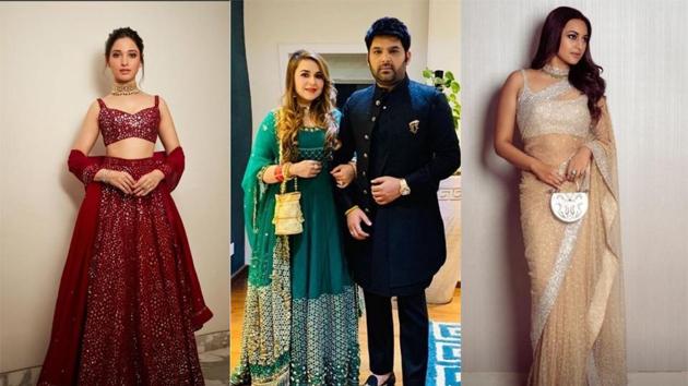 Tamannaah Bhatia, Kapil Sharma with wife Ginni Chatrath and Sonakshi Sinha at Akash Ambani and Shloka Mehta’s second wedding reception in Mumbai.