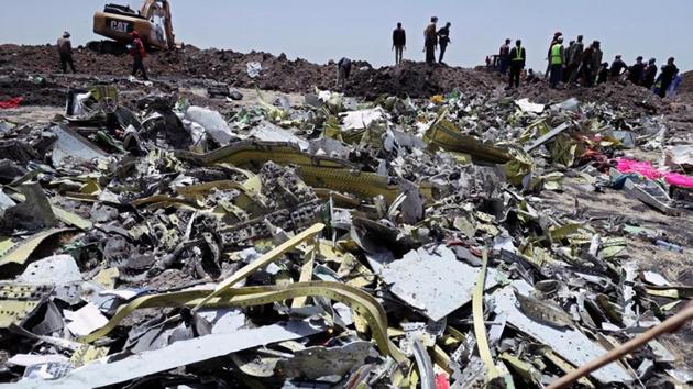 Wreckage is seen at the site of the Ethiopian Airlines Flight ET 302 plane crash, near the town of Bishoftu, southeast of Addis Ababa, Ethiopia.(REUTERS)
