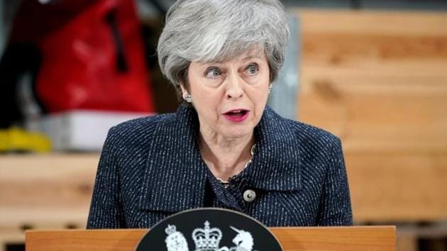 British Prime Minister?Theresa?May?delivers a?speech?during her visit in Grimsby, Lincolnshire, Britain March 8, 2019.(REUTERS FILE PHOTO)